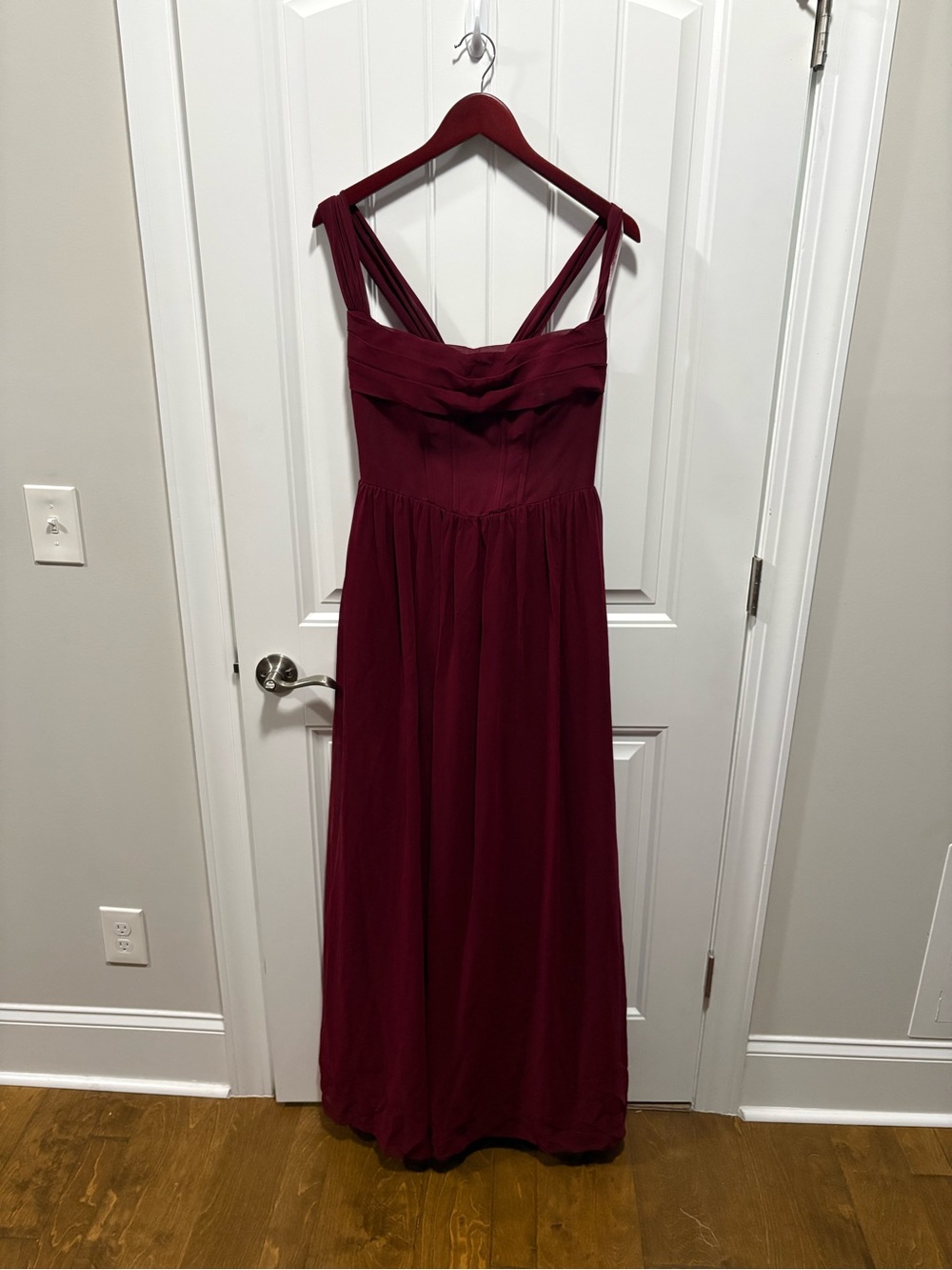 Azazie Burgundy Maxi Dress with Crossed Straps